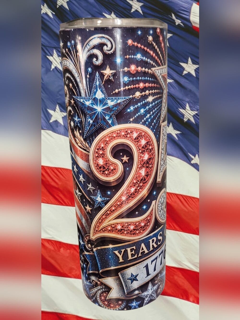 Patriotic 250 Years of Liberty Tumbler 1776-2026 - Blue/Red/Gold. Hand Crafted.